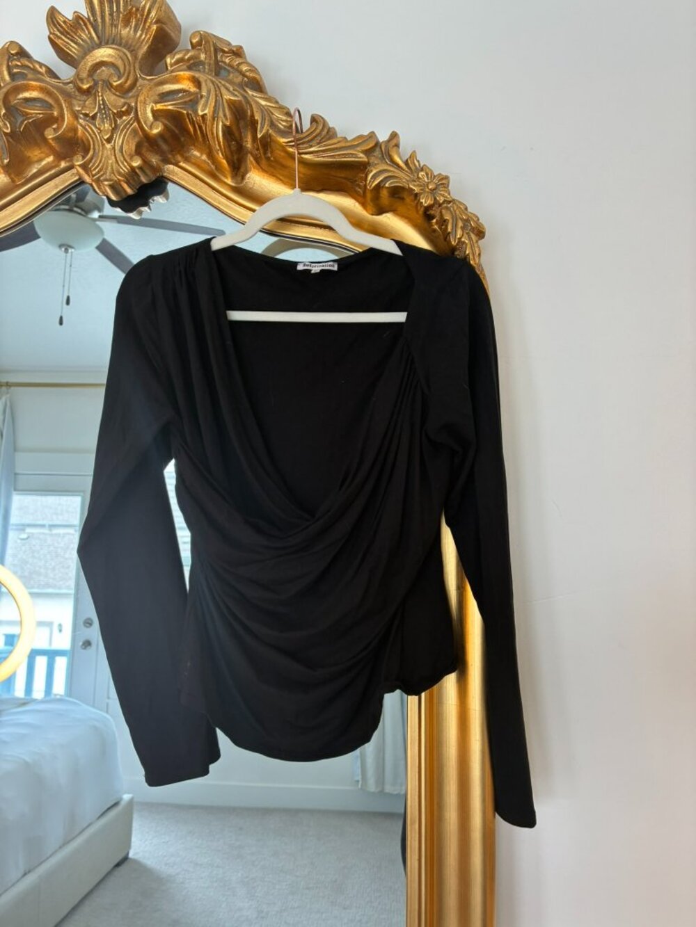 Reformation Black Draped Long Sleeve Top Size Large